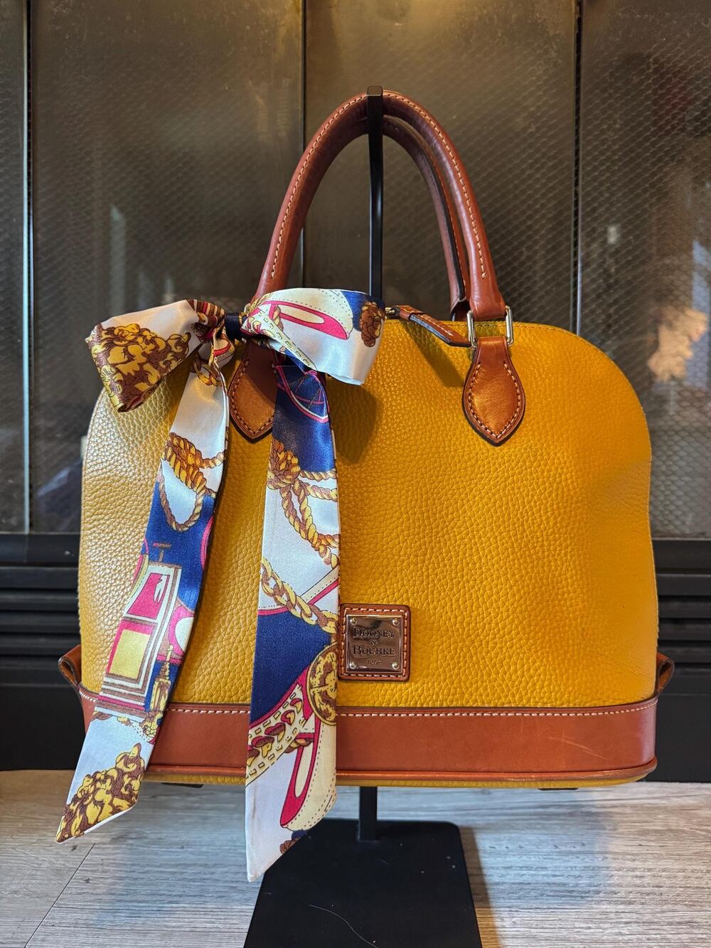 Iconic Dooney and Bourke mustard pebble grain leather Zip Zip satchel
